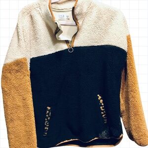 Size L- Time and Tru Quarter zip Sherpa  pullover sweater